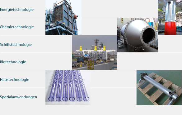 Energietechnologie, Chemietechnologie, Schiffstechnologie, Biotechnologie, Haustechnologie, Spezialanwendungen